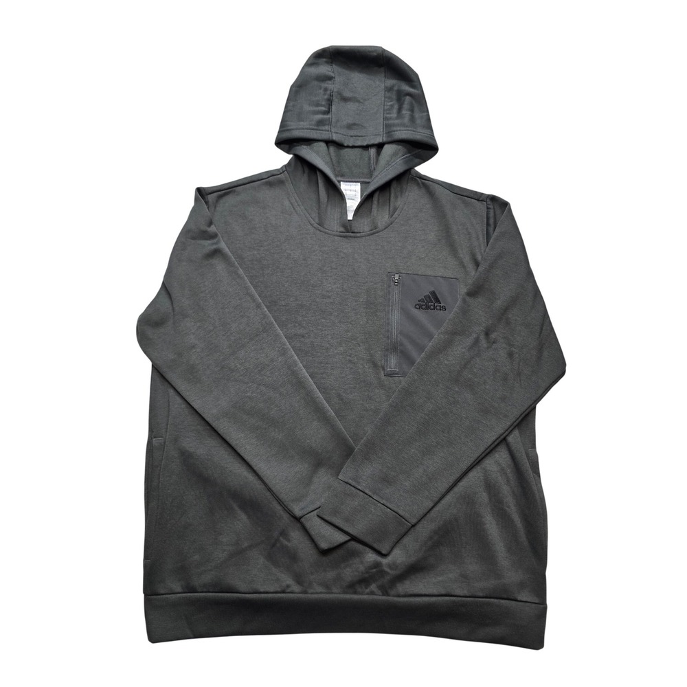 Adidas Mens XL Charcoal Gray Fleece Pullover Hoodie Zipper Chest Pocket Athletic